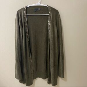 Eileen Fisher cardigan women's size xl knit sequin green open front cashmere